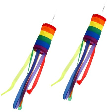 UYGTHI Rainbow Windsock 2 Pack Colorful Festival Flags Outdoor Spiral Camping Flag Wind Spinner for Garden Backyard Porch Tent Decoration 11×100cm