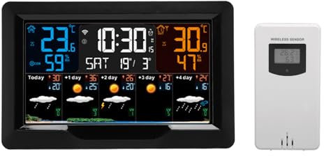 Orologio Meteorologico Intelligente, 12 Formati di 100 Ore di 100 Ore 100-240 V Wi-Fi Wireless Digital Metel Clock Accuratezza del Tempo per Allarmi per Il Gelo del umidità (Spina Europea)
