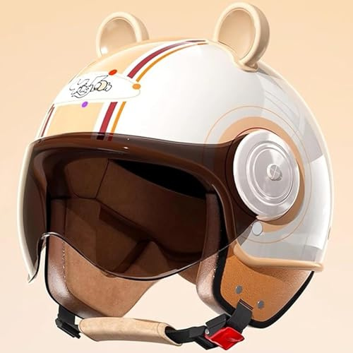 SJAPEX Casco da Motociclista per Bambini Omologato ECE per Bambini dai 5 Ai 16 Anni, Casco Elettrico retrò Aperto da 3/4 per Bambini, Casco da Go-Kart per Bambini E Bambine, Moto da Cross 2,48-65M