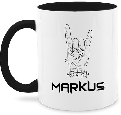 Tasse Tassen 325ml - & - Heavy Metal Handzeichen Pommesgabel mit Name personalisiert I Metalhead Geschenk Metal Fan I Rockiges Geschenk Rock Fan I Rocker - 325 ml - Schwarz - fans für einen