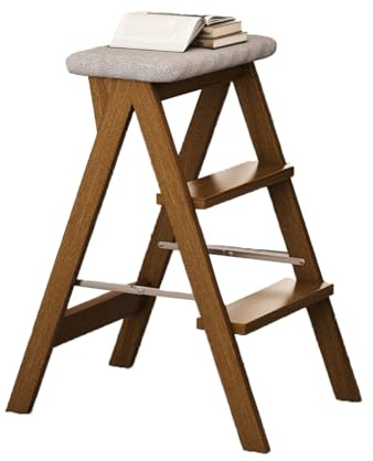 Sgabello pieghevole, poggiapiedi in legno, sedia portatile a tre livelli per casa, ufficio, biblioteca, capacità di peso 150 kg (colore 1)
