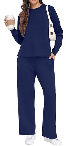 GRECERELLE Tracksuit Womens Full Set Two Piece Outfits Women Autumn Long Sleeve Lounge Wear Sets for Women Casual Pullover Crew Neck Tops and Jogging Bottoms with Pockets