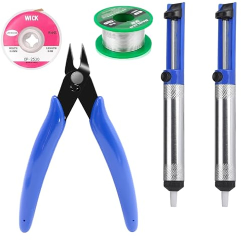 5 Teiliges Entlötpumpe Set, Entlötpumpe Entlötdocht Bleifreies Lötzinn mit Kolophoniumkern Mikro Scherdrahtschneider Zange Löt Zubehör Lötpumpe Entlötlitze Lötzubehör für Reparatur Elektrolöten Heimwe
