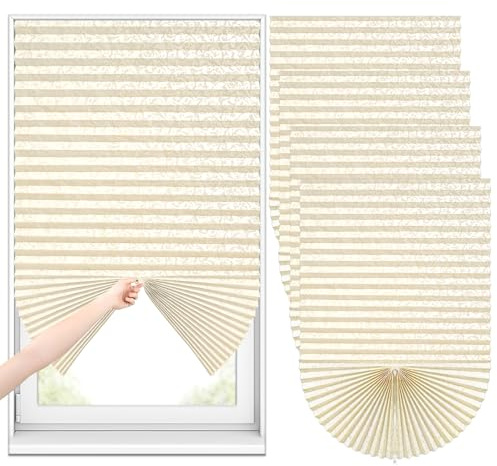 Sneulletoys 4pk No Drill Patterned Blinds for Windows (Yellow, 60W×150H cm)