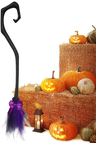 Halloween Witch Broom - Witch Broom Decoration 94 cm - Portable Scary Decoration with Ribbon for Wall Door Exterior Interior Garden Porch Indoor Outdoor Home Porch