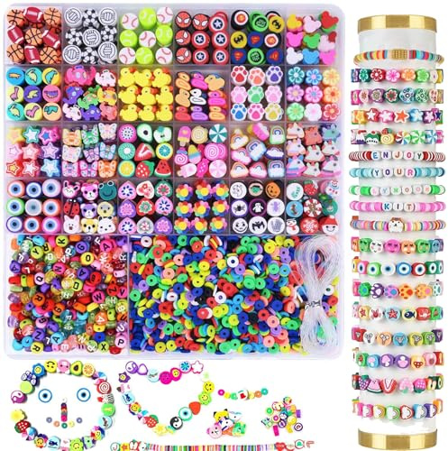 2400 Stuck Perlen für Armbänder, Pearl Armbänder Selber Machen, Buchstabenperlen, Polymerton Perlen zum Auffädeln, Geeignet für Halsketten, Schmuck Selber Machen Set, Geschenke