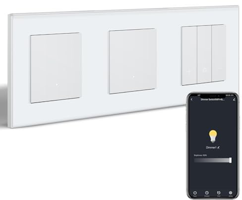 BSEEDLIFE Smart WIFI Lichtschalter mit WLAN Dimmschalter, 1 Fach Wandschalter*2+Dimmer Schalter*1 Kompatibel mit Alexa/Google Home, Unterputz Lichtschalter Dimmbar, Weiß