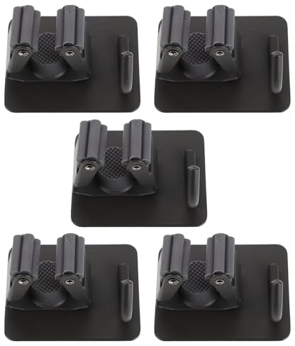 ANDRESLAD Soporte de Pared para Trapeadores y Escobas sin Perforación Clip Multiusos Pinza Plástica Resistente en Color Gris Oscuro Paquete de 5 Ganchos para Baño Cocina y Lavandería