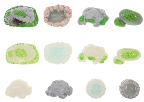 ifundom Pierres en Résine Phosphorescentes 12 Pcs – Accessoires Micro-Paysage Pierres Moussues et Puits Miniatures – Décoration Extérieure pour Mini-Jardin, Aquarium et Maison de Poupée,