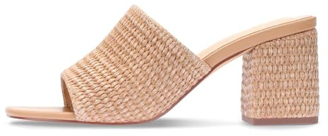 Monrovia Sandales à talons en raphia pour femme, bout ouvert carré tissé avec talon compensé bloc – Sandales décontractées à talons d'été pour la plage