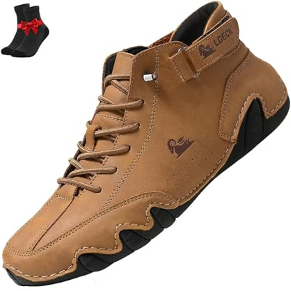 ZDOUXUAN Barfota Skor Vattentäta Barfota Stövlar for Herr Mid Calf Anti Slip Flat Outdoor Sneakers for Vandring Promenader(Brown,45 EU)
