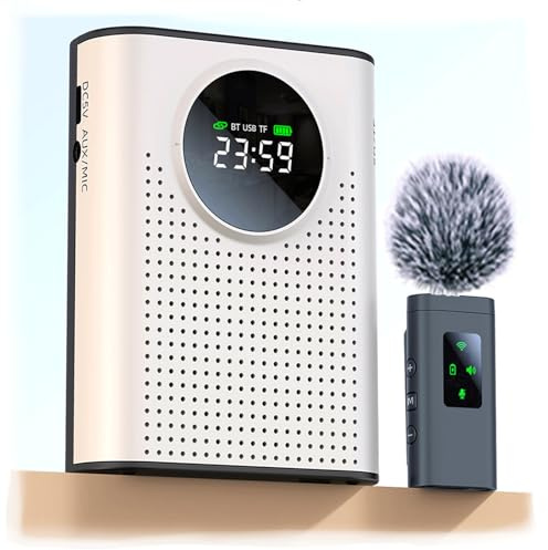 Amplificador de voz portátil con micrófono inalámbrico de 2.4 G y clip de solapa magnético, Bluetooth, tarjeta TF, USB, altavoz personal de entrada AUX para aula, guía turística, presentación de