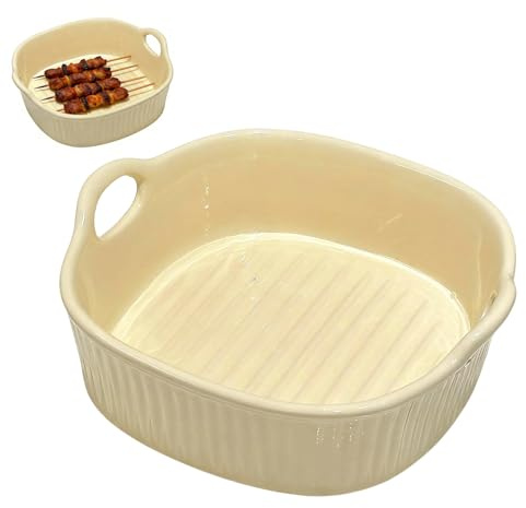 Cacerola de Cerámica Cuadrada, Moldes Cuadrados con Mango, 18,4x16,7x6,4cm Fuente de Cerámica para Freidora de Aire Caliente, Esmaltada Cuadrada, para Freidora de Aire Caliente, Amarillo