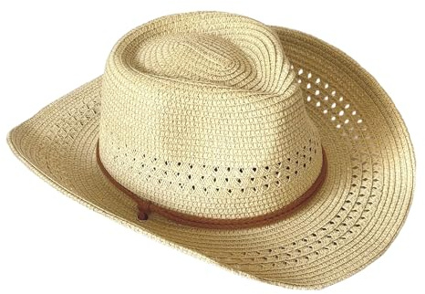 PWGGMAA Summer Adult Western Straw Cowboy Hat with Adjustable Chin Strap | Breathable cutout wide brim cowgirl cap,sun protection,beach travel outdoor cowboy hat,braided hat band,lightweight foldable