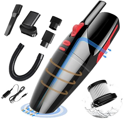 Handstaubsauger Akku 20000Pa,Kabelloser Autostaubsauger Starke Saugkraft & HEPA-Filter & 3 Düsen Mini Staubgebläse für Tierhaare,Teppich,Sofa,Büro,Küche