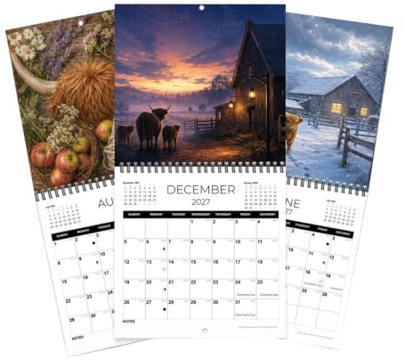 2027 Års Kalender Roliga Ko-Tryck Med Datumrutnätsplanerare | Väggplanerare Och Månadskalender för klassrum, vardagsrum, sovrum, arbetsrum, djurälskare, studenter, tonåringar, vuxna och