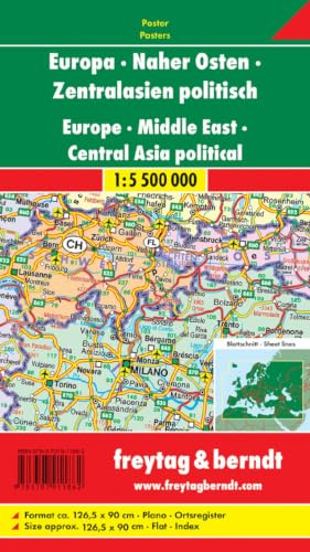 Europa - Naher Osten - Zentralasien politisch, 1:5,5 Mill, Poster: Ortsregister. Plano (freytag & berndt Poster + Markiertafeln)