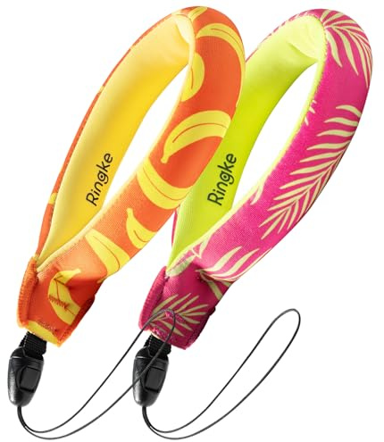 Ringke Schwimmende Handschlaufe [2 Stück] Allgemein wasserdichte Floating Strap für Kamera, Handy Usw.- Palm Leaves + Banana