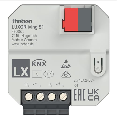 Theben 4800520 LUXORliving S1 Unterputz-Schaltaktor 1-fach | UP, 2 Binäreingänge, Schließer-/Öffner-Kontakt, Schalten, Verzögerung, Impuls, Temperaturüberwachung integriert