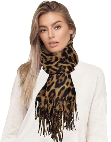 Glamexx24 Damen XXL Schal Kuscheliger warmer Leoparden Muster 3 farbiger Fransen Poncho Schal Oversized Deckenschal