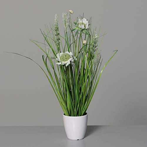 Wiesenblumengras 38cm weiß im Dekotopf DP Kunstblumen Frühlingsblumen Kunstpflanzen Dekogras