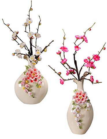 ChengBeautiful Wandvase Klassische Mode 3D Geprägte Blume Wandmontage Vase Schöne Pfingstrose Kunst Wandmontage Vase (Farbe : Beige, Size : 20x27cm)