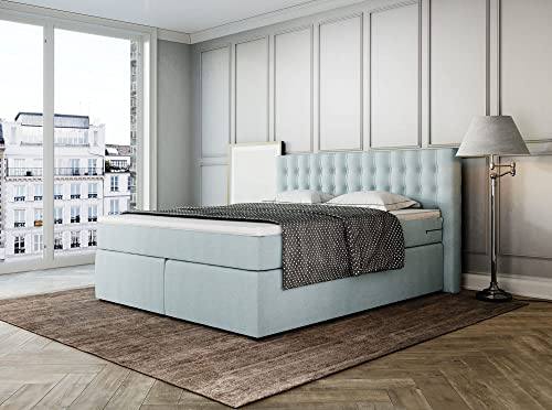 Betten Jumbo King Boxspringbett 180x200 cm 7-Zonen TFK Härtegrad H2 und Visco-Topper | Farbe: Eisblau | versch. Größen verfügbar