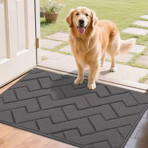 Biscpro Tapis de Porte Paillasson 60x90cm Interieur et Extérieur Antidérapant Absorbant, Facile à Nettoyer, Chambre, Cuisine, Couloir -Gris