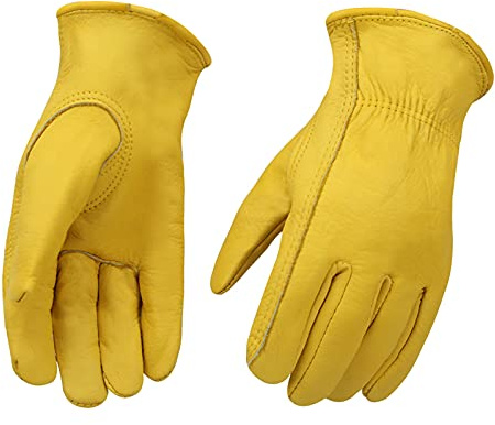 OLSON DEEPAK Arbeitshandschuhe aus Leder für Fahrer/Motorrad/Reiten/Hofarbeit/Farm-Weich und perfekte Passform für Herren und Damen (Gelb, XL)