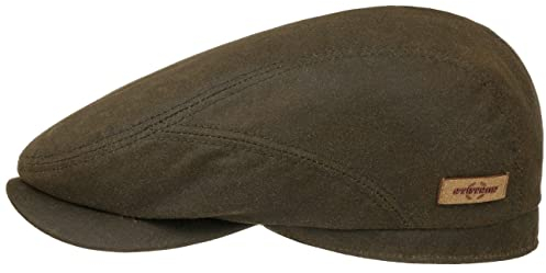Stetson Waxed Organic Cotton Flatcap Unifarbene Klassische Schiebermütze UV-Schutz Baumwollcap Made in EU Herren Ganzjahr dunkeloliv 62 cm