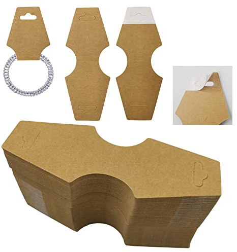 DUGYIRS 200 Stück Kraftpapier Halsketten Display Karten Schmuck Display Karten,Selbstklebend Umklappen Schmuck Verpackung für Schmuck Klassifizieren, Anzeigen (Braun)