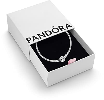 PANDORA Moments Women's Sterling Silver Mesh Chain Bracelet for Charms, Size 17, With Gift Box