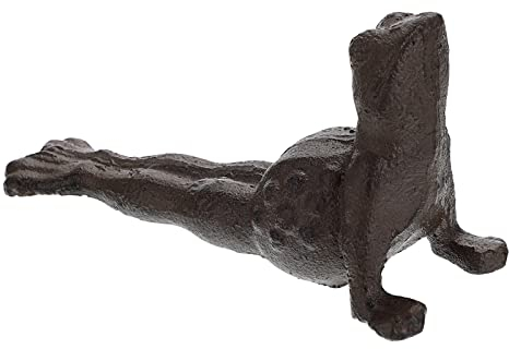 SUMTree Cast Iron Door Stop, Decorative Retro Black Frog Door Stopper, Vintage Metal Door Stop Wedge Cute Animal Statue Style for Home Bathroom Living Room Office Farmhouse, Yoga Frog
