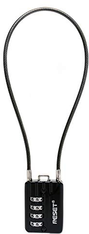 RESET-200 Candado de Combinación de 4 Dígitos con Cable de Acero de 50 cm, Candado de Alta Seguridad para Equipaje, Maleta, Estuche de Armas, Caja de Herramientas, Casco, Negro, Paquete de 1