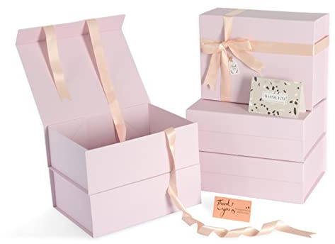 CHARMGIFTBOX Geschenkbox Rosa, 27,4 x 20,3 x 10cm, 5 Stück Kleine Geschenkbox mit Deckel Hochzeit, Magnetbox Geschenkverpackung Geburtstag für Weihnachtsgeschenke Machen