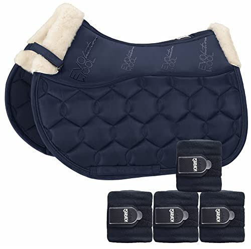 Eskadron Set Glossy Evo-Wool Schabracke & 4er Set Fleecebandagen in Nightblue, Größe:Vielseitigkeit (VS)