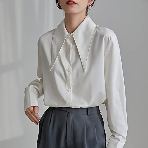 Womens Shirts,Women'S Satin Silk Shirt Vintage White Turn Down Collar Chic Blouse Cardigan Jacket Elegant Charm Office Business Blouse Long Sleeve Button Down Blouses Casual Tunic Tops Streetwear ,X