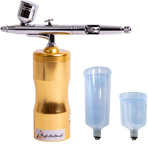 Airbrush, Spritzpistole Set, Kompressor Set Airbrush Kit, Kabellose Airbrush set - Mini Airbrush Kompressor für Farben, Makeup, Kosmetik mit Airbrushpistole … (AirBrush ACCU-Star II GOLD)