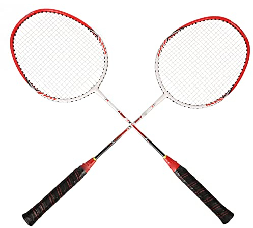 Wakects Badmintonschläger Set 2er Profi Aluminiumlegierung ultraleichte Badminton Racket Federballschläger mit Schlägertasche für Anfänger Sport Training,9300 Blau/Rot (Rot)