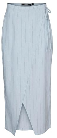 VERO MODA Vmmindy HW Long Wrap Pin Linen Skirt Gonna Avvolgente, Canale Olandese/Strisce: Avena, 44 Donna