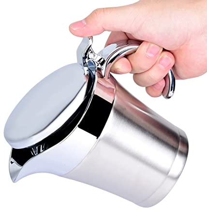 KOSDFOGE 304 Stainless Steel Thermal Sauce Pot Jug, 450ML/750ML Insulated Gravy Boat with Lid,Double Wall Sauce Gravy Boat Pot Serving Jug Bucket for Gravy, Ketchup,Etc.(750ml)