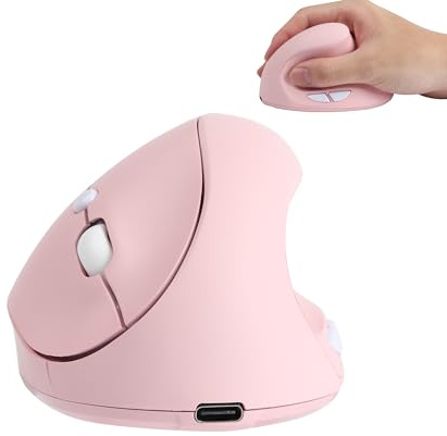 Souris sans fil ergonomique verticale rose rechargeable silencieuse droite confortable du canal carpien souris optique sans fil pour petites mains moyennes pour PC, ordinateur portable, MacBook,
