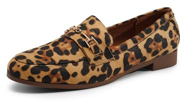 DREAM PAIRS Loafers för kvinnor Penny Loafers mode bekväma platta skor för vardagligt arbete skola arbete, Leopard-mocka, 41 EU