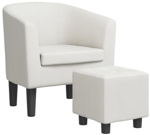 vidaXL Fauteuil Cabriolet avec Repose-Pied, Chaise avec Dossier, Siège avec Accoudoirs, Canapé de Bureau Salon Chambre, Blanc Similicuir