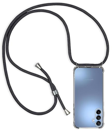 ZYIMOU für Samsung Galaxy A15 Hülle mit Band, Handyhülle Samsung Galaxy A15 Handyband Hülle mit Kette Schutzhülle Kordel zum Umhängen Transparent Weich TPU Silikon Bumper, Schwarz
