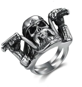 Punk Rock Motard Crâne Bague Pour Hommes Gothique Grande Barbe Crâne En Acier Inoxydable Biker Anneau Mode Hommes Bijoux Cadeau