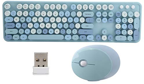 Keyboard Mouse Set Keyboard & Mouse Combos 2.4GHz Wireless Keyboard 104 Key Ergonomic Computer Keyboard Plug and Play Office Desktop Cute Keyboard for Computer (Blue Mixed Color)