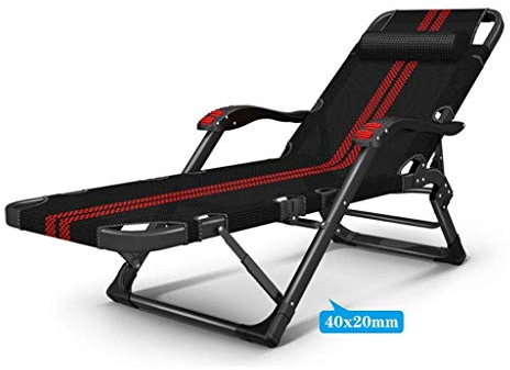 Robuster Chaiselongue-Stuhl, zusammenklappbar, ohne Schwerkraft, Liegestühle zum Bräunen im Freien, Liegestuhl, robust, für Terrasse, Pool, Deck, Balkon, Strand, Rasenmöbel, Schwarz (Farbe: Rot)