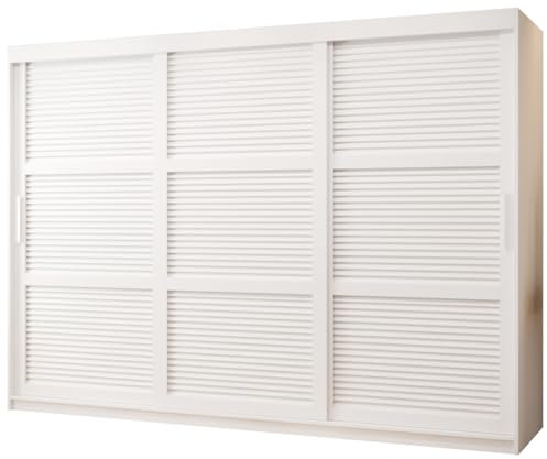 ABIKSMEBLE ŻALUZJA Armario de Tres Puertas Correderas con Barras y Estantes - Armario de Almacenamiento Moderno para Dormitorio, Salón - Armario para Cortinas - 200x250x62 cm - Blanco, Blanco, Plata