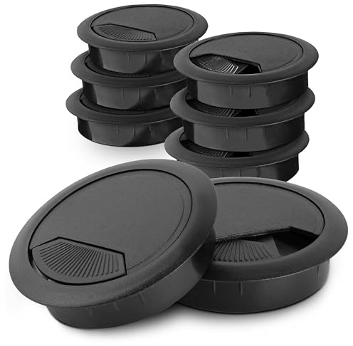 LouMaxx Kabeldurchführung Schreibtisch schwarz – 8er Set Kabeldurchlass 60mm Ø - Tisch Kabel Durchführungen aus stabilem Kunststoff - passgenaue Kabellochabdeckung mit stabiler Tisch Kabeldurchführung